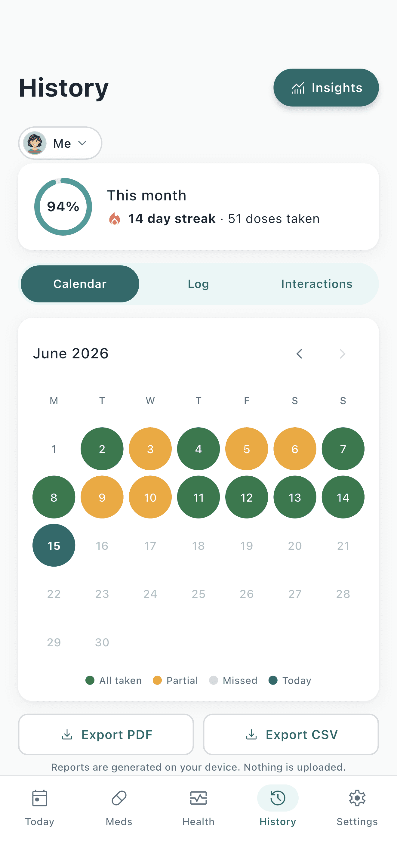 Adherence calendar
